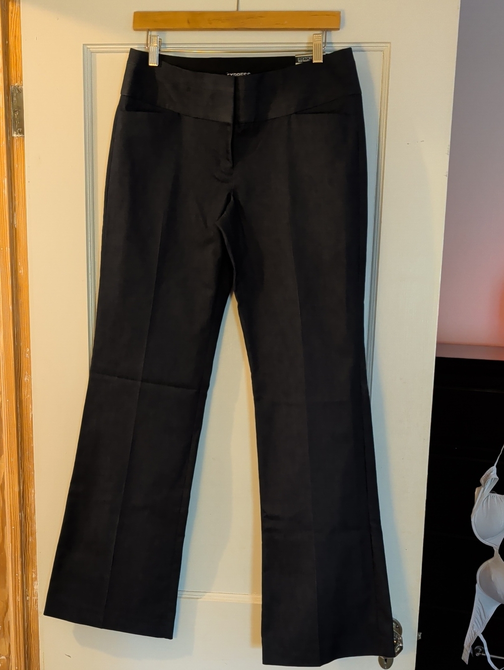 NWT Express Dark Blue Editor Wide Waistband Flare Pants, Sz 4R